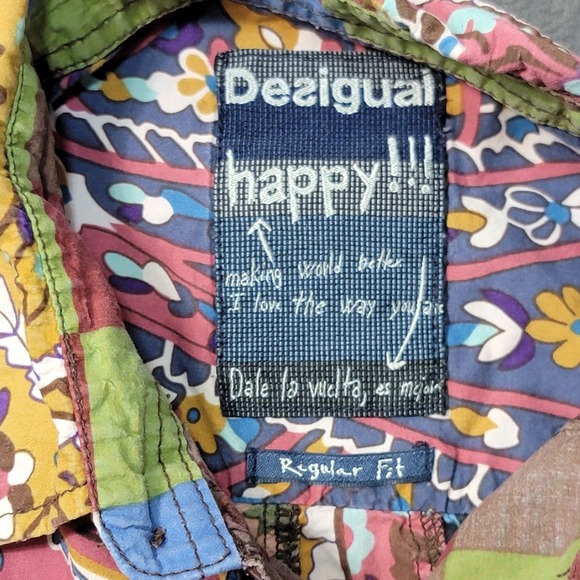 EUC Rare Desigual Happy Patchwork Button UP Shirt Men MED Floral Paisley  Print - Picture 2 of 6